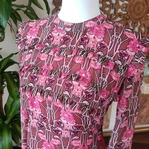 Topshop Floral Ruffle detail Long Sleeve Dress